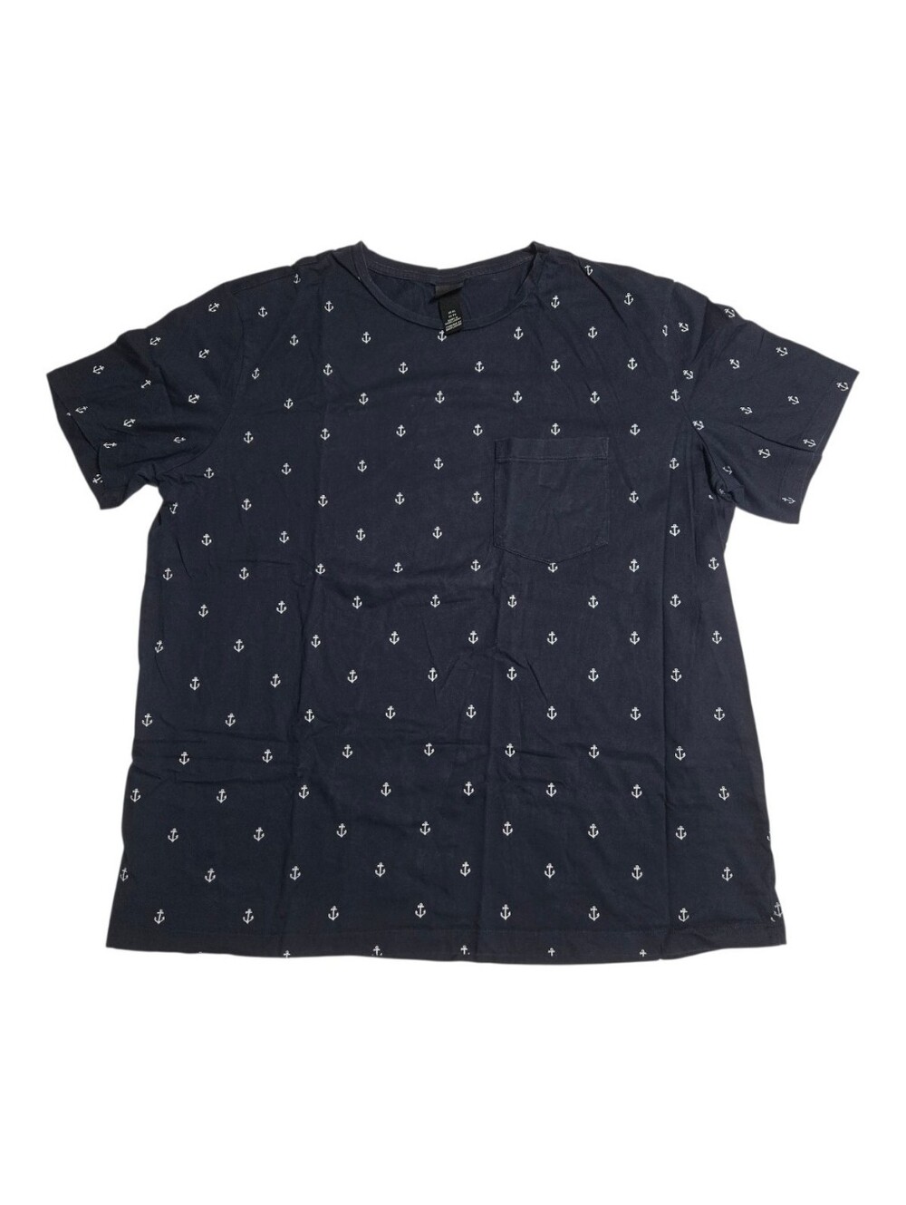 H&M Men's Size XL Navy Blue Cotton Anchor Print Pocket Crew Neck T-Shirt